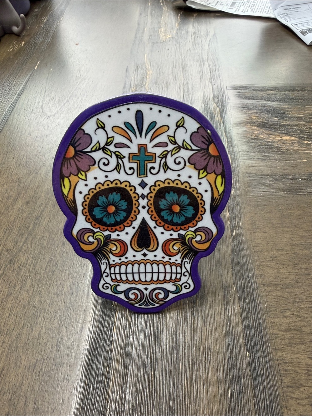 Sugar Skull Decorative Figurine - Purple Accent